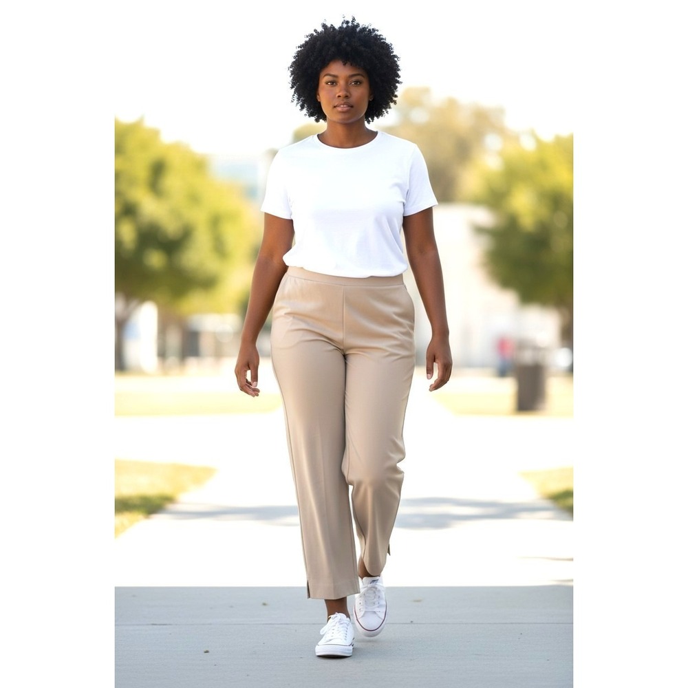 (A-22)Susan Graver Every Day Pull On Crop Pants Stone Petite 3X Slit Hem NWT QVC